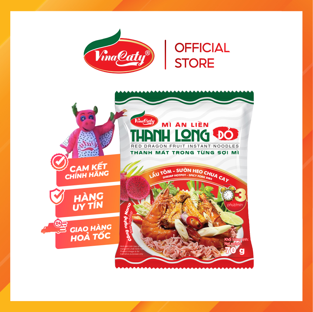 Mì Thanh Long gói Lẩu Tôm Sườn Heo Chua Cay 70g (thùng)