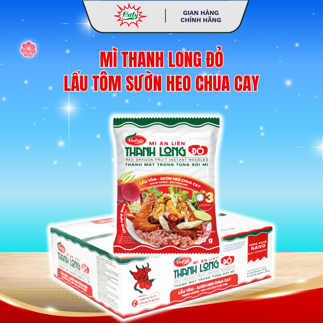 Mì Thanh Long gói Lẩu Tôm Sườn Heo Chua Cay 80g (thùng)