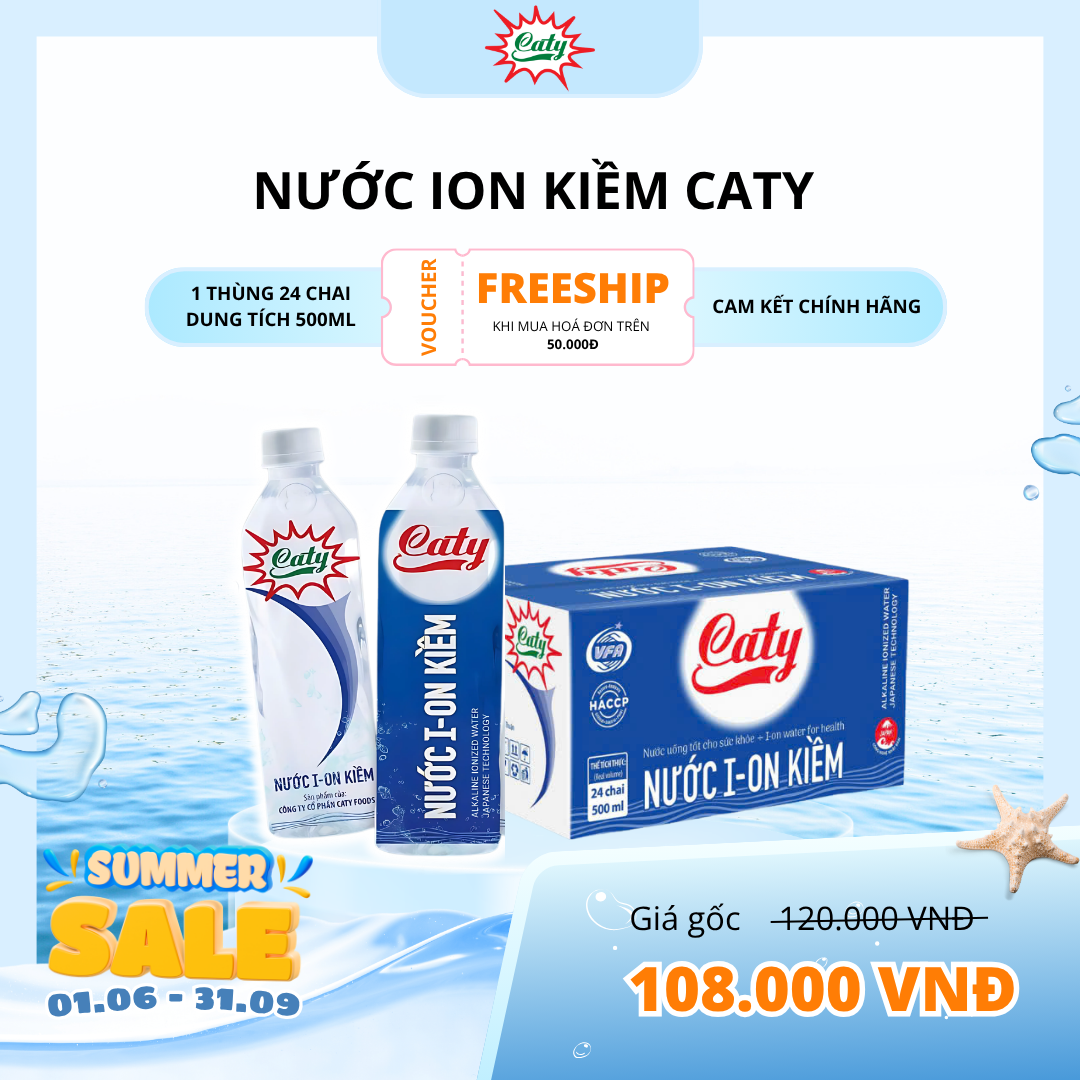 Nước ion kiềm Caty chai 500ml , độ pH 8.5 - 9.5
