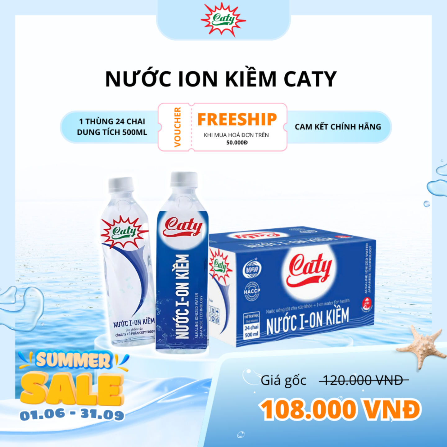 Nước ion kiềm Caty chai 500ml , độ pH 8.5 - 9.5